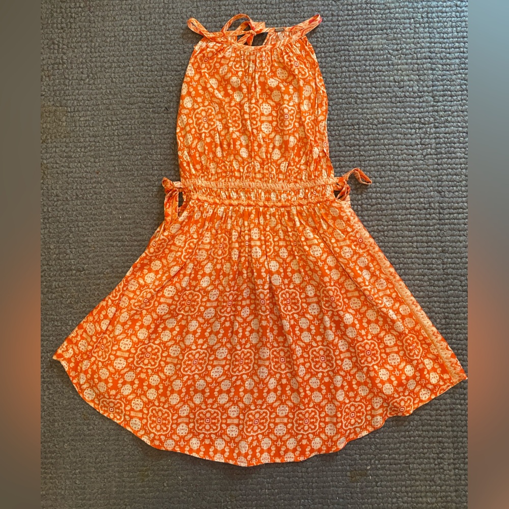 Free People Orange Ruched Halter Sundress